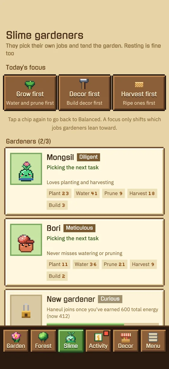 The slime gardeners screen